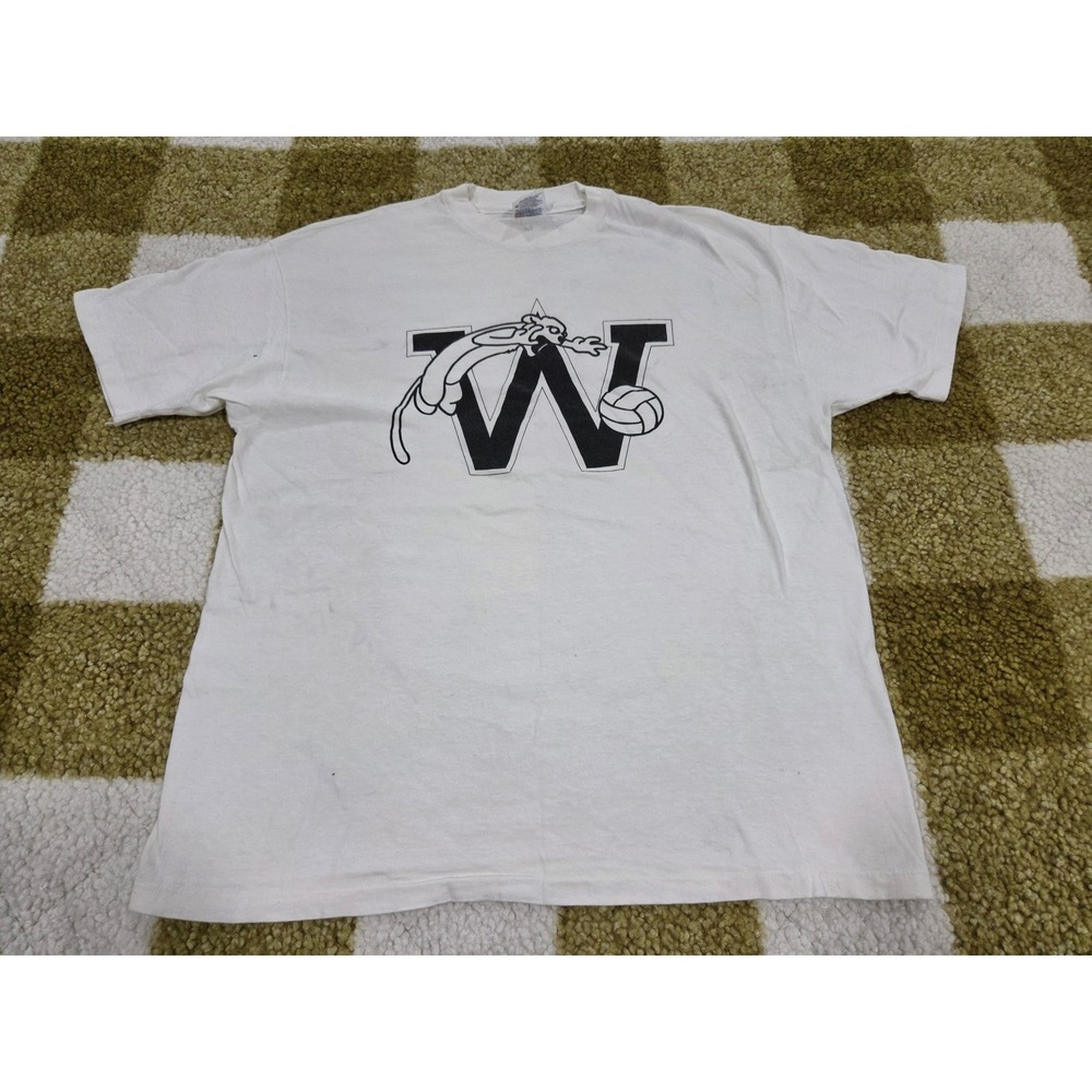 Vintage Hanes Beefy-T White Volleyball Graphic T-Shirt XL Single Stitch USA Made
